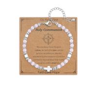 Toplstud Regalo per la prima comunione per ragazze, braccialetti con croce per figlia, nipote, adolescenti, ragazze, braccialetti con croce in acciaio inossidabile, gioielli religiosi, regali per