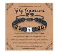 Toplstud Regalo per prima comunione, cresima, per ragazzi, braccialetti con croce, regalo cristiano per uomini, San Valentino, Pasqua, Natale, compleanno per figlio, nipote, figlioccio, 15.5-25.5cm
