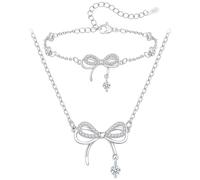 Toplstud Set di gioielli per ragazze, con braccialetto e collana con fiocco in zirconia cubica, regalo per compleanno, Natale, San Valentino, per figlia, nipote, bambini
