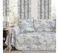 TOPLUXE Copridivano 2 3 Posti, Fodera Divano con Braccioli Beige & Blu | Copri Divano Jacquard Universale per Antigraffio Gatto Cani Gatti 180x300cm