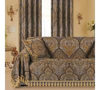 TOPLUXE Copridivano 2 3 Posti, Fodera Divano con Braccioli Grigio & Oro | Copri Divano Jacquard Universale per Antigraffio Gatto Cani Gatti 180x300cm