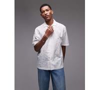 Topman - Camicia a maniche corte vestibilità comoda bianca con rever e ricami-Bianco 2XL