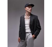 Topman - Giacca da abito premium squadrata in misto lana nera con motivo sale e pepe-Nero Chest 40 Regular