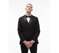 Topman - Giacca da abito stile smoking nera premium slim in lana-Nero Chest 34 Regular