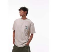 Topman - T-shirt oversize color pietra slavato con ricamo "Pack Of Lies" sul davanti e sul retro-Neutro L