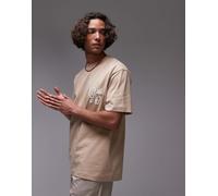 Topman - T-shirt premium comoda color pietra con stampa testurizzata di forme astratte sul davanti e sul retro-Neutro XS