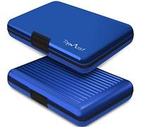 TopMost Portafoglio in alluminio con blocco RFID | Porta carte di credito unisex | Scomparti per 12 carte e banconote | Blu, 11 x 7,5 x 2 cm | Portacarte e portafogli