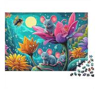 Topo al Chiaro di Luna Puzzle 1000 Pezzi Adulti Topi Fiori Luna Ape Farfalle Difficile Premium Spesse Resistenti Vivaci Antistress 38x26cm/1000pz