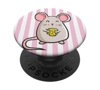 Topo animale super carino pastello a righe rosa cipria PopSockets PopGrip Adesivo