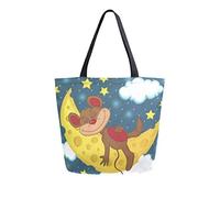Topo che dorme sulla luna Borsa in tela Borsa per la spesa riutilizzabile Borsa per il trasporto con manici