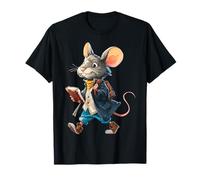Topo che tiene il libro Wanderin Animal Motif Illustrazione Mouse Maglietta