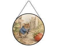 Topo con fragola Ornamento in Vetro da Appendere 25x25cm per la casa | Giardino dei libri di e Animale da fiaba su vetro, 9.8x9.8in (25x25cm), catena metallo per la casa