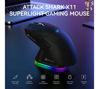 Topo da gaming senza fili leggero ATTACK SHARK X11 con base di ricarica RGB, modalità tri-modalità - 2.4G/USB-C cablato/Bluetooth, 22K DPI, sensore ottico PAW3311, interruttore HUYU, 5 pulsanti progra