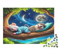 Topo e Riccio che Dormono su Albero Cielo Notturno Puzzle 1000 Pezzi Puzzle per Adulti Gioco di Carta Famiglia Relax Regalo 70x50cm/1000pcs