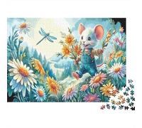 Topo Puzzle da 1000 Pezzi per Adulti e Bambini Topo Bianco con Libellula Regalo Divertente e Attività per Casa Età 12 Anni In Su 52x38cm/1000 pezzi
