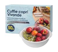 Topolenashop 50 Cuffie Copri Alimenti Riutilizzabili con Elastico - Copri Vivande Trasparenti Estensibili 10-25 cm - Coperchi per Ciotole, Piatti e Contenitori - Conservazione Fresca Cibi 64370