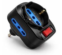 Topolenashop Adattatore Multipresa Tripla con Spina Rotante 10A - 2 Prese Bipasso 2P+T 10/16A + 1 Presa Schuko - Interruttore ON/OFF con Protezione Sovraccarico - Max 1500W - Salvaspazio XSL 1080N