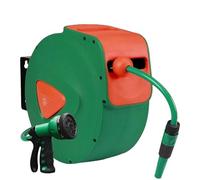 Topolenashop Avvolgitubo da Giardino 20m con Riavvolgimento Automatico | Tubo Acqua 1/2" con Staffa a Parete Orientabile 180°, Pistola a 9 Getti, Raccordo 3/4" | Fissaggio Muro Salvaspazio