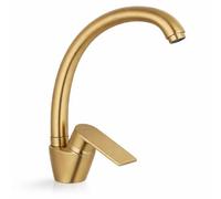 Topolenashop Miscelatore Cucina Oro Satinato Monocomando - Rubinetto Lavello con Canna Alta Girevole 360°, Aeratore Anticalcare, Flessibili Inclusi, Design Moderno | 94020