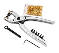 Topolenashop Pinza Fustellatrice e Occhiellatrice 2 in 1 con 100 Occhielli in Ottone - Perforatrice Manuale con 6 Diametri da 2 a 4,5 mm per Cuoio, Pelle, Teloni, Plastica, Tende, Borse e Cinture
