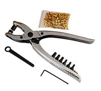 Topolenashop Pinza Fustellatrice e Occhiellatrice 2 in 1 Professionale con 100 Occhielli in Ottone - Perforatrice Manuale per Cuoio, Pelle, Teloni e Plastica - 6 Diametri da 2 a 4,5 mm