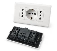 Topolenashop Placca Completa da Incasso 504 con 2 Prese Bipasso e 1 Presa Schuko - Placchetta Elettrica 3 Posti con Supporto e Frutti per Casa, Ufficio, Muro