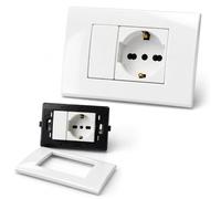 Topolenashop Placca Placchetta 503 Completa da Incasso 2 Posti con 1 Interruttore e 1 Presa Schuko - Placchetta Elettrica Bianca con Supporto per Casa, Ufficio, Negozio