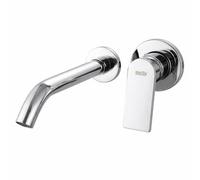 Topolenashop Rubinetto Lavabo Incasso a Parete Cromato - Miscelatore Monocomando per Lavandino Bagno con Bocca a Muro, Cartuccia Ceramica 35 mm, Design Moderno 2 Fori | 94006