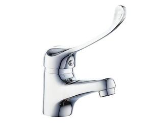 Topolenashop Rubinetto Miscelatore Lavabo Leva Clinica a Gomito - Monocomando in Ottone Cromato con Leva Lunga - Completo di Flessibili e Kit Montaggio | 69205