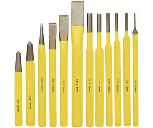 Topolenashop Scalpelli Cacciachiodi Bulini e Cacciaspine per Meccanico, Set da 12 Pezzi - Acciaio al Carbonio, Dritto, Legno, CHISel, Kit di Attrezzi
