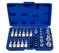 Topolenashop Set 34 Chiavi a Bussola con Impronta Torx Interna ed Esterna e Punte Cacciavite, Cassetta Porta Attrezzi in Plastica, Kit per Officina, Garage e Fai da Te