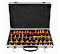 Topolenashop Set 35 Frese per Legno con Codolo 8 mm - Kit Frese per Fresatrice Verticale, Rifilatore e Router, Frese Professionali per MDF, Compensato, Legno Duro e Morbido con Valigetta | 610103