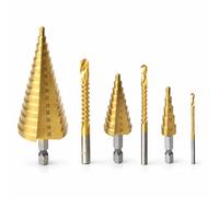 Topolenashop Set 6 Punte Trapano Titanio - 3 Punte a Gradino 4-32mm + 3 Punte Elicoidali 3-8mm - Codolo Esagonale - Per Metallo Legno Plastica - Con Valigetta | VHT02595