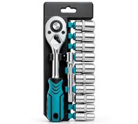 Topolenashop Set Cricchetto e Bussole 1/2" da 12 Pezzi - Chiavi a Bussola 8-24 mm con Cricchetto Reversibile, Prolunga 125 mm e Supporto, Ideale per Auto, Moto e Officina | VHT02527