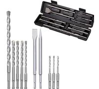 Topolenashop Set di Punte e Scalpelli SDS Plus da 10 Pezzi, Accessori per Trapano a Percussione, con Custodia, per Calcestruzzo, Piastrelle, Mattoni, Cemento, Pietra e Muratura VHT02599