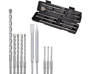 Topolenashop Set di Punte e Scalpelli SDS Plus da 10 Pezzi, Accessori per Trapano a Percussione, con Custodia, per Calcestruzzo, Piastrelle, Mattoni, Cemento, Pietra e Muratura VHT02599