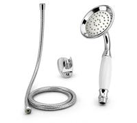 Topolenashop Soffione Doccia Retrò Con Flessibile 1,8 m e Supporto A Muro, Doccetta Vintage Argento e Bianca Per Vasca e Box Doccia, Attacco Universale 1/2” | 69041
