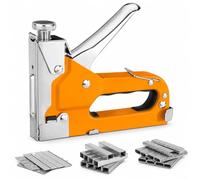 Topolenashop Spillatrice Manuale 3 in 1 Arancione con 600 Graffette Tipo D U T - Graffatrice per Legno, Tappezzeria, Stoffa, Plastica e Fai da Te