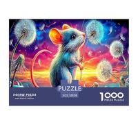 Topolino addormentato in carta riciclata per adulti: gioco educativo di decompressione con topo che tiene in mano un dente di leone, 1000 pezzi, 52x38 cm/1000 pezzi