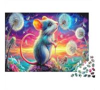 Topolino che Dorme Carta spessa e resistente Topolino con dente di leone tra fiori cosmici Puzzle regalo di compleanno regalabile 52x38cm/1000 pezzi