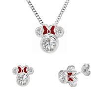 Topolino collana donne gioielli set splendente fiocco rosso CZ argento sterling minnie mouse ciondolo collana e orecchini regalo per le donne ragazze con catena d'argento portagioie