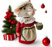 Topolino in feltro di Natale, ornamento natalizio in feltro di lana, decorazione natalizia per Halloween, statuetta di topi in feltro, decorazioni natalizie per bambole (signora Babbo Natale)