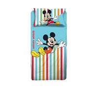 Topolino Mickey Mouse, Lenzuolo Letto Singolo, Completo Letto Singolo Disney, Lenzuolo Sopra, Lenzuolo Con Angoli, Federa, Blu, Disney, 100% Cotone, Prodotto Ufficiale