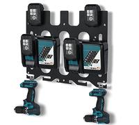 TOPOWN 3in1 supporto da parete per batterie Makita caricabatterie e trapani a batteria, stabile supporto per batterie per 4 caricabatterie e trapani a batteria, da ordinare in officina e garage, Nero