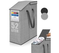 Topp4u Cesto per la Biancheria Stretto con Coperchio - Cesto per la Biancheria Pieghevole per Riti con Molto Volume - 52 Litri - 20 x 45 x 60 cm - Cestino per la Lavanderia Sottile in Design Grigio