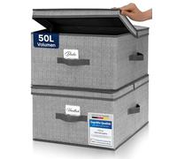 TOPP4u Grande scatola portaoggetti con coperchio, 2 x - 40 x 50 x 25 cm - 50 l - scatola pieghevole extra grande per armadio & scaffalatura - grigio beige - set da 2 pezzi