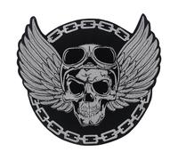Toppa a forma di ali di teschio, grande toppa con teschio per giacche da motociclista, applique ricamata, scheletro, giacca punk, toppa decorativa a teschio (bianco)