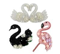 Toppa a forma di cigno bianco e nero, con perline e strass, per abbigliamento, giacche fai da te, gilet, felpe, magliette (mix D, 3 pezzi)