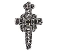 Toppa a forma di croce con diamanti artificiali e perline, per vestiti e borse, toppa da cucire fai-da-te, 1 pezzo grigio