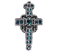 Toppa a forma di croce con diamanti artificiali e perline, per vestiti e borse, toppa da cucire fai-da-te, 1 pezzo green